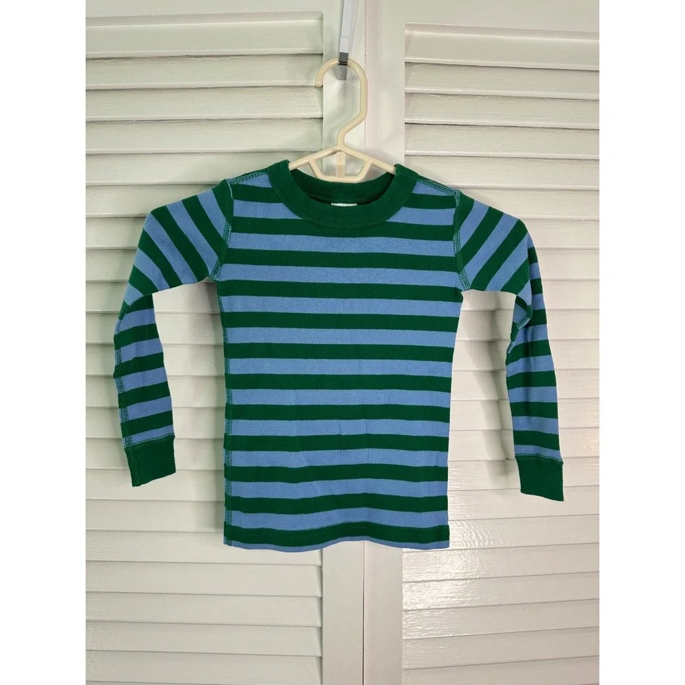 Hanna Andersson Size 100 4-5 Blue & Green Striped Organic Cotton Pajamas LJs
